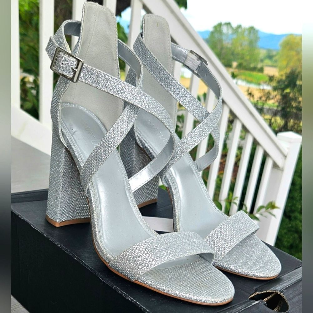 silver glitter chunk heel pump sandals size 8 new no box - Picture 11 of 15